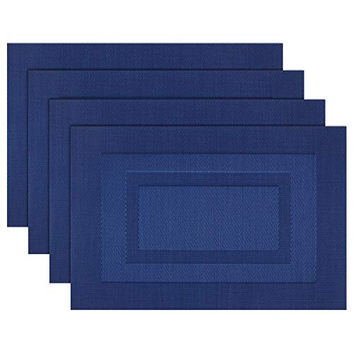 pigchcy Tischsets, waschbar, Vinyl gewebte Tischsets, elegante Platzsets für Esstisch, 4er-Set (45,7 x 30,5 cm, königsblau + marineblau) von pigchcy