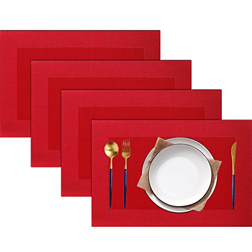 pigchcy Tischsets Vinyl Abwaschbar Tischsets Elegant rutschfest Platzsets für Esstisch Set von 4 (Rot) von pigchcy