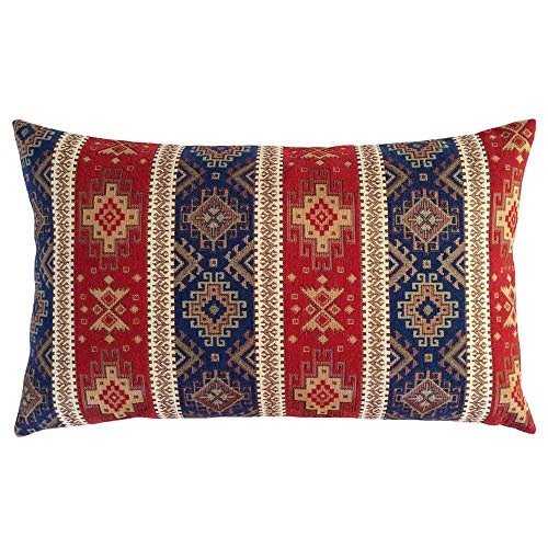 pillowerus Southwestern Überwurf-Kissenbezüge, Kelim Rot und Blau, 35.6 x 61 cm, dekorative Lendenkissen, Boho-Raumdekoration für Couch, ethnische Kissenbezüge, Aztekenmuster von pillowerus