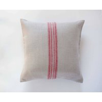 Antiker Stil Rauer Leinen Bauernhaus Kissenbezug Mit Roten Streifen, 100% Schweres Leinenkissen, Rustikales Dekokissen 16x16 Oder 18x18 von pillowlink