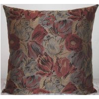 Blumen Dekorative Kissen Abdeckung in 24 "x 24" Dunkelrot, Yellowstone, Schwarz, Gold Und Silber Farbe Leinen Gewebe, Mit Scharlachroten Zurück von pillowusa