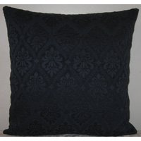 Moderne Dekorative Kissen Decken-24 "x 24" Florales Muster in Dunklen Marineblau Chenille Und Leinen, Wunderschöne Throw Pillow von pillowusa
