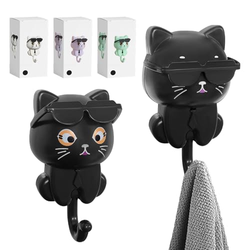pilyero 4 Stück Wandhaken Selbstklebend, Sonnenbrille Katze Schlüsselhaken, Schlüsselbrett Katze, kreative Kinder Cartoon Haken für Kleidung, Schmuck, Taschen, Schlüssel von pilyero
