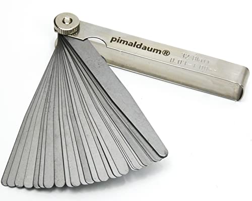 PIMALDAUM® Fühlerlehre gem. DIN 2275, Manganstahl zur einfachen und präzisen Messung und Prüfung von Spaltbreiten, Dicken und Abständen/Gaps (Metall, 32 Klingen/Blades) von pimaldaum