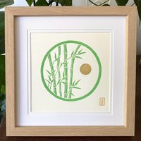 Bambuswald | Original Linoldruck Blattgold Detail Handgeschnitzt Japan von pineforestpress