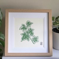 Efeu | Original Linoldruck Handgeschnitzte Pflanze Grün von pineforestpress