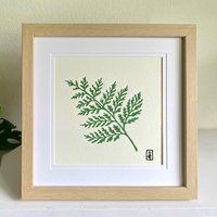 Farn #1 | Original Linoldruck Handgeschnitzte Pflanze Hasenfuß - Grün von pineforestpress