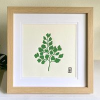 Farn #2 | Original Linoldruck Handgeschnitzte Pflanze Mutterhaar - Grün von pineforestpress