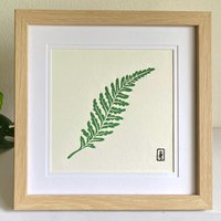 Farn #3 | Original Linoldruck Handgeschnitzte Pflanze Gelassenheit - Grün von pineforestpress