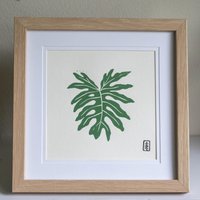Philodendron #3 | Original Linoldruck Handgeschnitzte Pflanze Selloum - Grün von pineforestpress