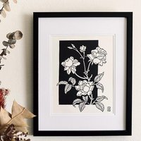 Rosen Sind Rot | Original Floral Linoldruck Handgeschnitzte Blume von pineforestpress