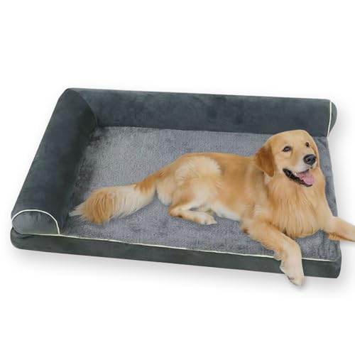 Großes Hundebett, orthopädisches Hundesofa, waschbar, beruhigend, mit abnehmbarem Bezug, wasserdicht, dickes Kissen, Anti-Angst (Dunkelgrau, XXL-120 x 80 x 21 cm) von ping bu