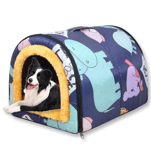 Großes Hundehüttenbett, 2-in-1-Haustierhöhle, wasserdicht, luxuriöses Welpenbett, abnehmbares, weiches Kissen, faltbar, waschbar, Katzen-Iglu-Sofabetten, Kistenmatratze (I, 60 x 43 x 40 cm) von ping bu