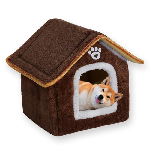Hundebett, groß, waschbar, Haustierhöhle, luxuriös, beruhigendes Hundehaus, Anti-Angst, mit weichem Kissen, warme Schlafbetten, rutschfeste Hundehütte (L-43 x 40 x 44 cm, Braun) von ping bu