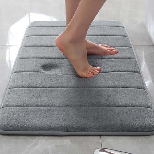ping bu Rutschfeste Badematte aus Memory-Schaum, extra weiche Badezimmermatte, super Wasseraufnahme, Badteppiche für Zuhause, Küche (70 x 120 cm, Grau) von ping bu