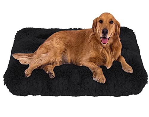 ping bu Weiches Plüsch-Hundebett, Größe M, extra groß, Hundebett, Matratze, waschbar, flauschig, gemütlich, Hundekissen, beruhigendes Katzen- und Hundebett, Matte (XXL-110 x 80 cm, schwarz) von ping bu