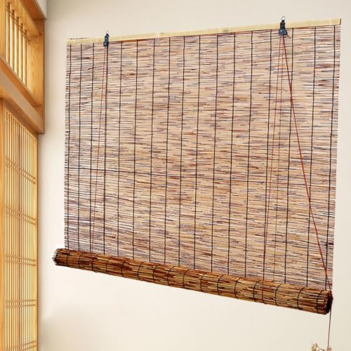 Outdoor Bambus Rollo Raffrollo Innen/Außen Sichtschutz Sonnenschutz Schilf Vorhang Lichtdurchlässig Fensterrollen Jalousien,Decken- oder Wandmontage,Für Terrasse Veranda Balkon Garten von pingping1991
