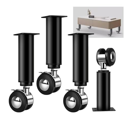 pingping1991 4 Stück Möbelfüße Verstellbar mit Rolle,Universelle Tischbeine aus Metall Möbelbeine DIY Ersatz für Sofa Schrank Sessel Ottomane Liegestuhl von pingping1991