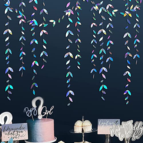 52Ft Schillernde Blattgirlande Holografisches Papier Bunte Hängende Blätter Streamer Wimpelkette Banner für Geburtstag Babyparty Hochzeit Brautparty Bachelorette Urlaub Party Dekorationszubehör von PinkBlume