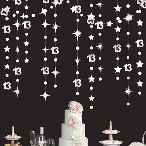 Girlanden-Dekoration zum 13. Geburtstag, Zahl 13, Punkte, funkelnde Sterne, metallisch-glänzend, Banner zum Aufhängen, Fotohintergrund für Jungen, Partyzubehör für Teenager, silberfarben Girlanden-Dekoration zum 13. Geburtstag, Zahl 13, Punkte, funkelnde Sterne, metallisch-glänzend, Banner zum Aufhängen, Fotohintergrund für Jungen, Partyzubehör für Teenager, silberfarben von pinkblume