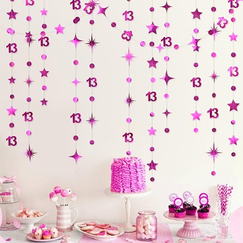 Hot Pink 13. Geburtstag Dekorationen Nummer 13 Kreis Dot Twinkle Star Girlande Hängende Luftschlangen Banner Hintergrund Mädchen 13 Jahre alt Geburtstag Dreizehn Offizielles Teenager 13. Jahrestag von pinkblume