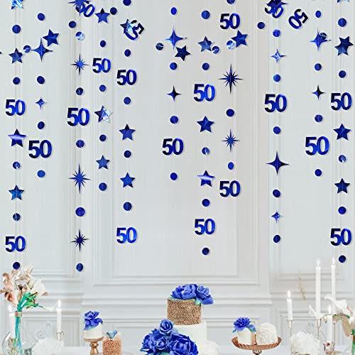 Marineblau 50. Geburtstag Dekorationen Nummer 50 Kreis Dot Twinkle Star Girlande Metallic Hängende Luftschlangen Wimpelkette Banner Hintergrund für 50 Jahre alt Geburtstag Happy 50th Anniversary von pinkblume