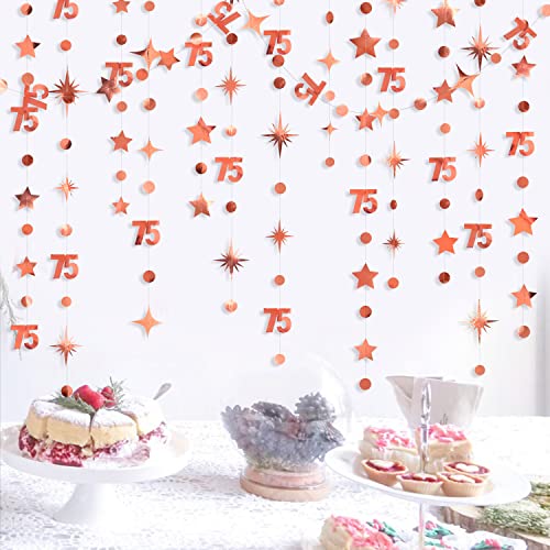 Rose Gold 75th Birthday Decorations Number 75 Circle Dot Twinkle Star Garland Metallic Hanging Streamer Banner Backdrop for 75 Year Old Birthday Happy 75th Anniversary Seventy Five Party Supplies von pinkblume