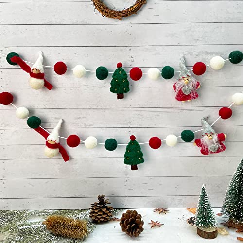 Wollfilz Weihnachtsgirlande Weihnachtsstrümpfe Stiefel Banner rot grün weiß Wollfilzkugeln Pom Girlande Wimpelkette für X-Mas Baum Wand Zuhause Kamin Fenster Indoor Outdoor Party Dekor von pinkblume