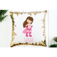 Personalisiertes Superhelden Pailletten Kissen , Geschenk Für Mädchen, Mädchen Schlafzimmer Deko von pinkbow89