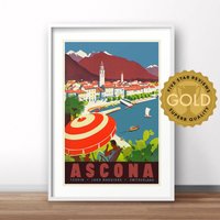 Ascona Schweiz Vintage Poster, Reise Werbeplakat, Europa Retro Druck von placesweluv