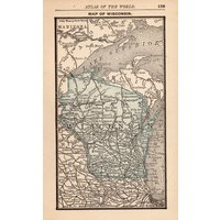 1888 Kleine Wisconsin State Map Vintage Miniatur Karte Von Büro Wanddeko Geburtstagsgeschenk Zum Hochzeitstag 532 von plaindealing