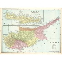 1901 Antike Karte Vonzypern Und Crete Griechenland Galerie Wanddekor George Cram Atlas Strand Haus Ocean Decor Geschenk 11786 von plaindealing