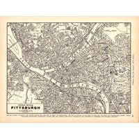 1939 Pittsburgh Street Map Wanddekor Vintage Stadtplan Pennsylvania Hochzeitsgeschenk Für Jahrestag Geburtstagsgeschenk 3401 von plaindealing