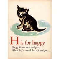 1940Er Jahre Getigerte Katze Druck Antik Abc Buchstabe H Alphabet Wand Kunst Glückliche Kätzchen Kinderzimmer Dekor 10041J von plaindealing