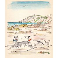 1950 Vintage Greyhound Print Windhunde Am Strand Illustration Galerie Wandkunst Dekor Anne Jauss Kunst Geschenk Für Geburtstagsfreund 10828T von plaindealing
