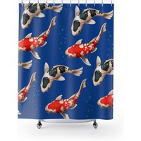 Thai Tattoo Design Duschvorhang "Koi Karpfen Fisch Im Teich' Neu Retro Perfektes Badezimmer Dekor 71" X 74" Unikat Geschenk von planBmarket