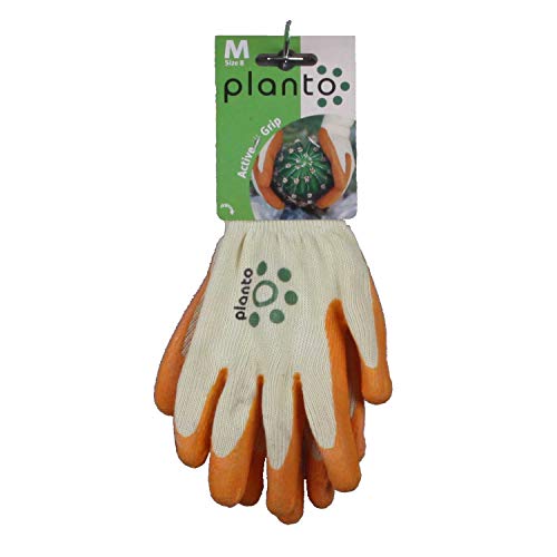 planto Gartenhandschuhe Active Grip, Gr. 8, orange Profi Arbeitshandschuhe m. griffiger und robuster Latexbeschichtung auf weichem Strickhandschuh, Baumwollhandschuh (3 Paar) von planto