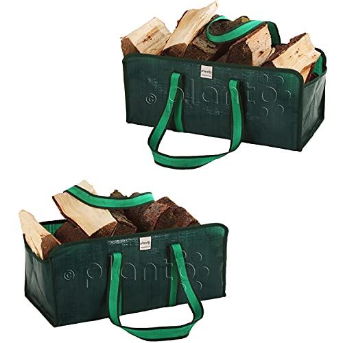 planto Kaminholztasche Selbststehende Tasche für Brennholz, Brennholztasche, Einkaufstasche, reißfestes Starkes Material (2 Stück) von planto