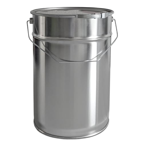plasteo® 12 Liter Weißblecheimer Hobbock inkl. Deckel mit Spannring | Stabiler Metallgriff | Luft und Flüssigkeitsdicht | Robust und Stapelbar | Gefahrgut Tauglich von plasteo