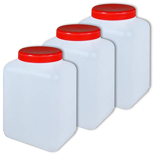 plasteo® 3 x 1500 ml Plastikflasche Weithalsflasche mit Deckel Behälter PE-Flasche lebensmittelecht von plasteo