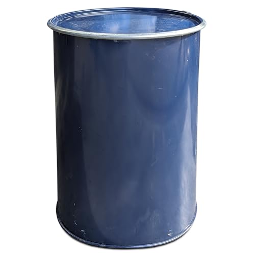 plasteo® 200 Liter Metallfass Tonne mit Deckel Stahlfass Ölfass Feuertonne Behälter Tonne Blechfass Stehtisch Brenntonne Ghettofass, Blau Grün Türkis – Vielseitig einsetzbar (mit Spannring) von plasteo