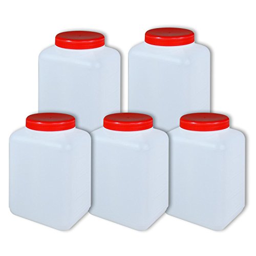 plasteo® 5 x 1500 ml Plastikflasche Weithalsflasche mit Deckel Behälter PE-Flasche lebensmittelecht von plasteo