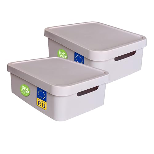 plasteo 2er-Set Dekobox mit Deckel 19 Liter Altrosa (PP) - Aufbewahrungsboxen Organizer Ordnungsboxen, Stapelbar, Griffmulden - Ideal für Büro, Wohnzimmer, Regale, Kleiderschrank, Küche & Haushalt von plasteo