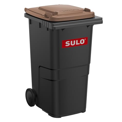 plasteo Sulo Mini-Mülltonne in der Ausführung 240 Liter GRAU mit BRAUNEM Deckel Miniatur Behälter Aufbewahrung Tischmülleimer Stiftehalter Büro Spielzeug Sammlerstück von plasteo