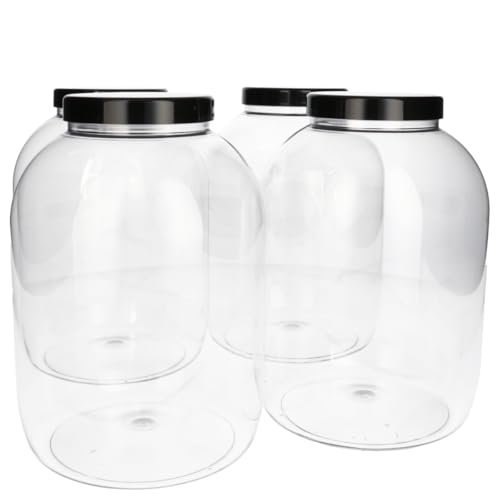 plastic flessenshop 4x Rundes Tiegel 5000 ml aus PET-Kunststoff – transparent mit Schraubdeckel in Schwarz - BPA-freier PET-Kunststoff - Nachfüllbaar - Mit Verschluss - Leere Flaschen, 4 Stück von plastic flessenshop