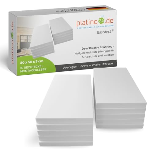 platino24 Akustikpaneele aus Basotec G+ I 10 Stück I Stilvolle Wandpaneele in Hellgrau I Hochwertige Akustik-Paneele aus Schaumstoff I Akustikplatten zur Schalldämmung in Büro, Studio & Wohnung von platino24