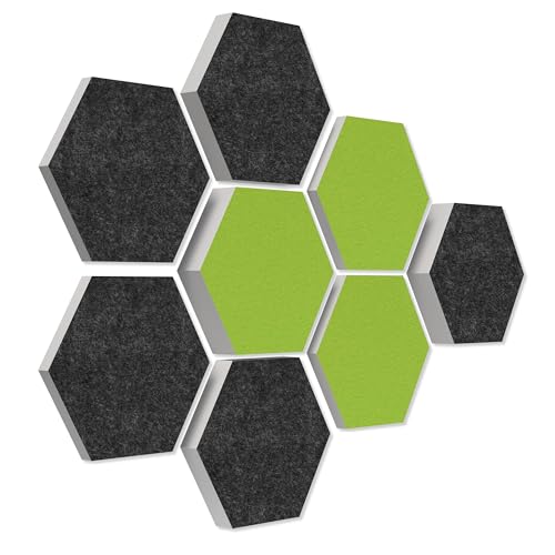 platino24 Schallabsorber COLORE aus Basotec G+ I Akustikpaneele mit Akustikfilz I 3D Wand-Paneele mit 8 Waben in Anthrazit & Hellgrün I Akustikplatten zur Schalldämmung in Büro, Studio & Wohnung von platino24
