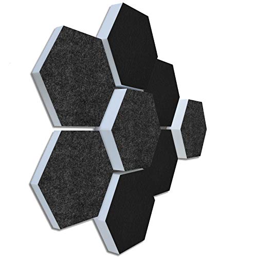 platino24 Schallabsorber COLORE aus Basotec G+ I Akustikpaneele mit Akustikfilz I 3D Wand-Paneele mit 8 Waben in Schwarz & Anthrazit I Akustikplatten zur Schalldämmung in Büro, Studio & Wohnung von platino24