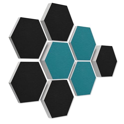 platino24 Schallabsorber COLORE aus Basotec G+ I Akustikpaneele mit Akustikfilz I 3D Wand-Paneele mit 8 Waben in Schwarz & Petrol I Akustikplatten zur Schalldämmung in Büro, Studio & Wohnung von platino24