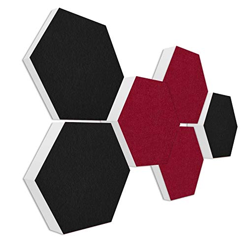 platino24 Schallabsorber COLORE aus Basotec G+ I Akustikpaneele mit Akustikfilz I 3D Wand-Paneele mit 6 Waben in Schwarz + Bordeaux I Akustikplatten zur Schalldämmung in Büro, Studio & Wohnung von platino24